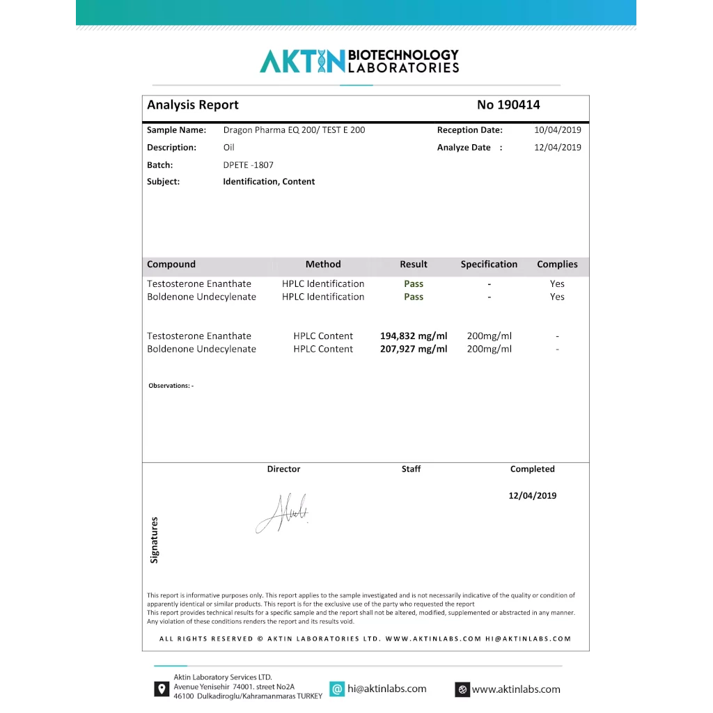 EQ 200/Test E 200 Lab Test Report